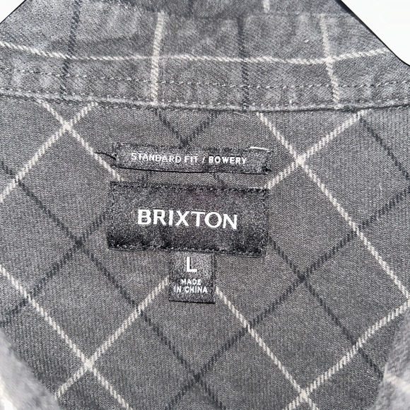 Brixton Men's Large Standard Fit/Bowery Long Sleeve Gray Black Plaid - Picture 2 of 6